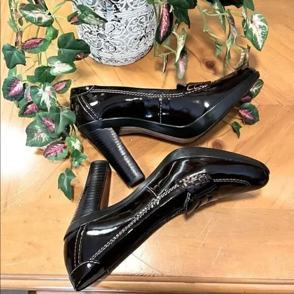 NEW GEOX RESPIRA BROWN/BURGUNDY PATENT LEATHER LOAFER HEELS EU 36 / US 6
